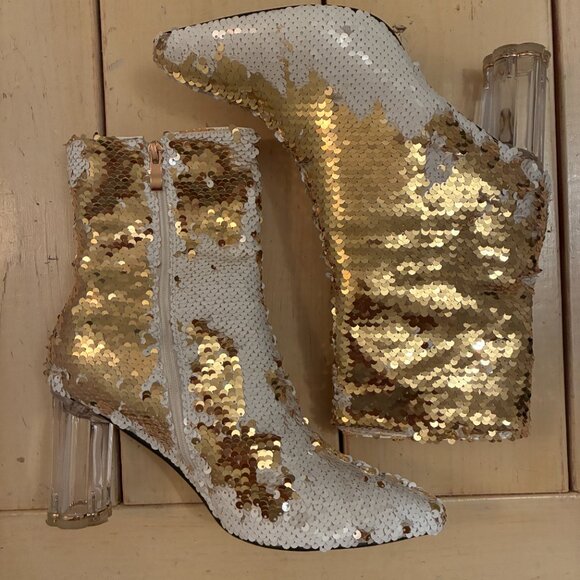 Gold Sequined Chunk Heel Booties - Picture 4 of 4